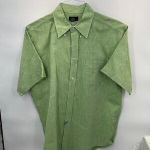 Brooks Brothers 346 Men's 100% Linen Large Green Short Sleeve